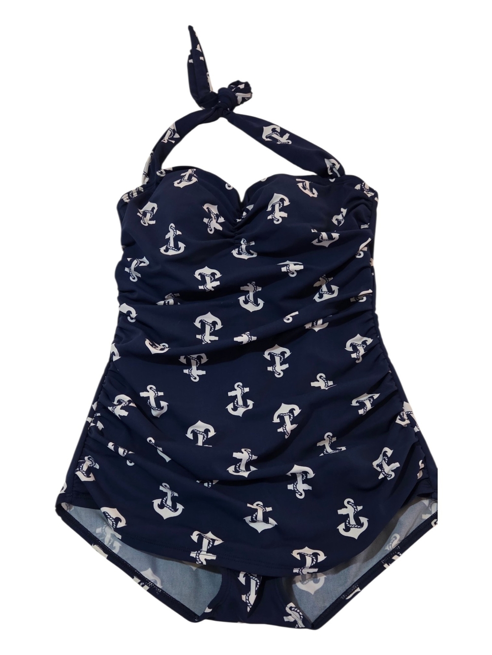 Navy Anchor Halter One-Piece Swimsuit